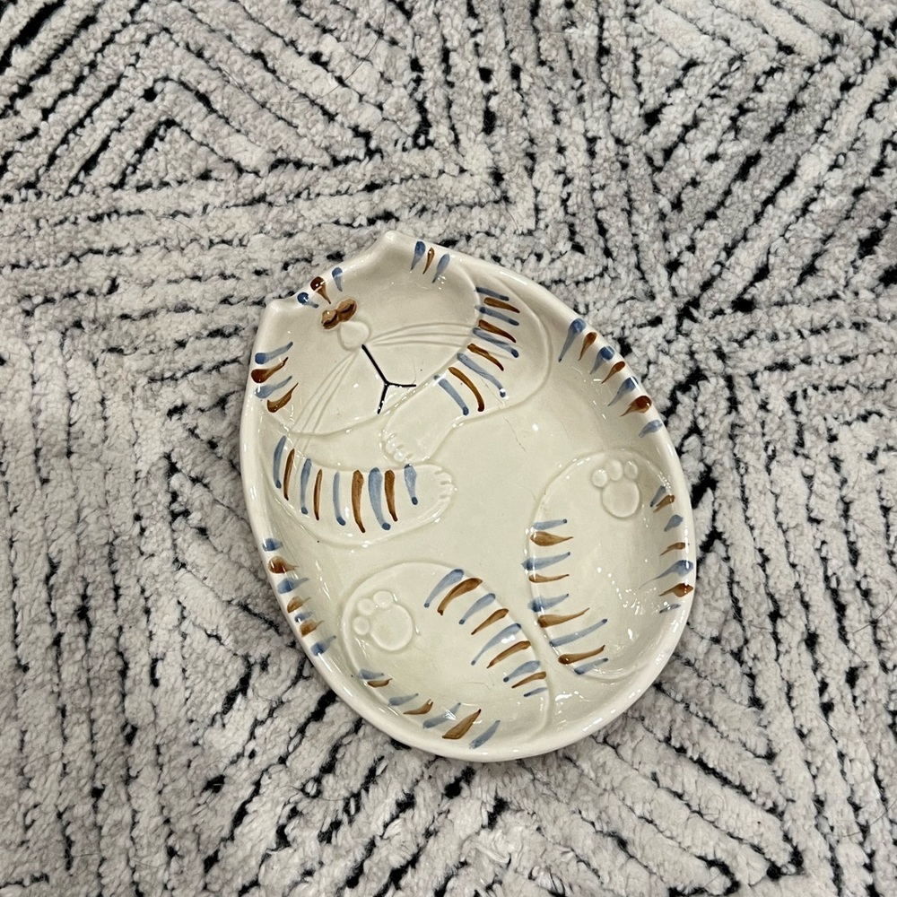 RARE Fitz and Floyd Cat Nap Trinket Dish Bowl 1977 Glaze Ceramic Fat Cat Vintage - Picture 5 of 9